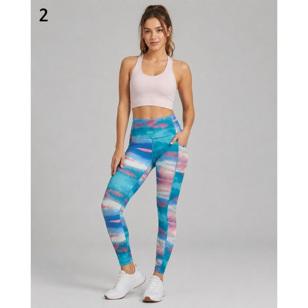 Gottex Leggings Womens Large Multicolor Polyester High Waist‎ Crop Side Pockets